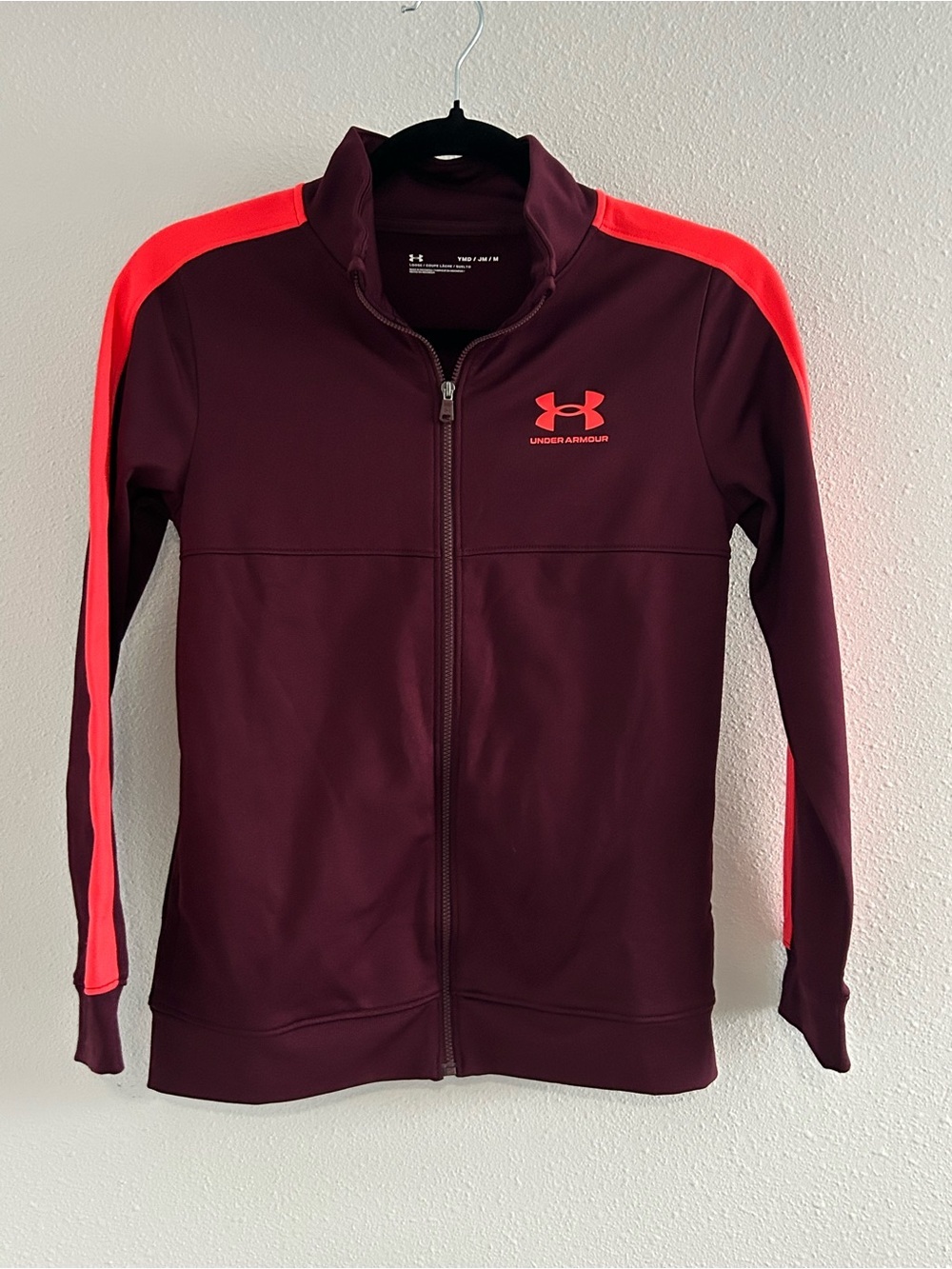 Under Armour Maroon Jacket with Neon Coral Accent